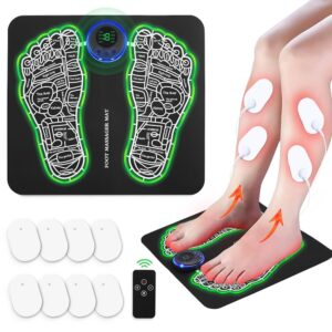 EMS Foot Massager Mat for Neuropathy – With Remote Control, 4 Body Pads, 2-in-1 Back & Leg Massager | 8 Modes, 19 Intensity Levels